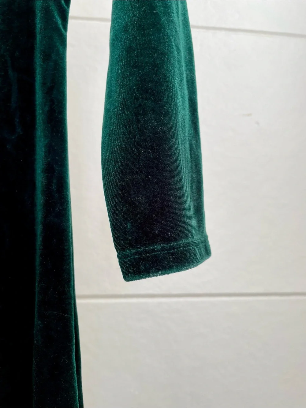 Emerald Green Velvet Long Sleeve Tunic Dress with Embroidered Hem